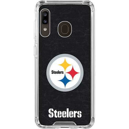 NFL Pittsburgh Steelers Distressed Galaxy A30 Clear Case