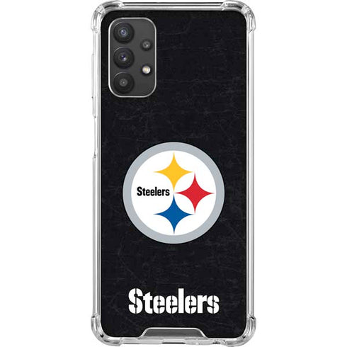 NFL Pittsburgh Steelers Distressed Galaxy A32 5G Clear Case