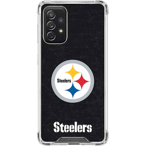 NFL Pittsburgh Steelers Distressed Galaxy A72 5G Clear Case