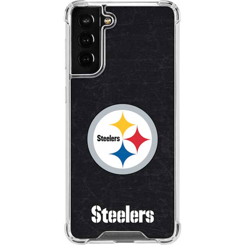 NFL Pittsburgh Steelers Distressed Galaxy S21 FE Clear Case
