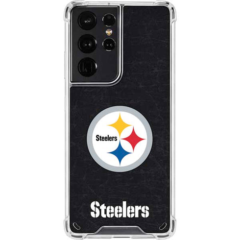 NFL Pittsburgh Steelers Distressed Galaxy S21 Ultra 5G Clear Case