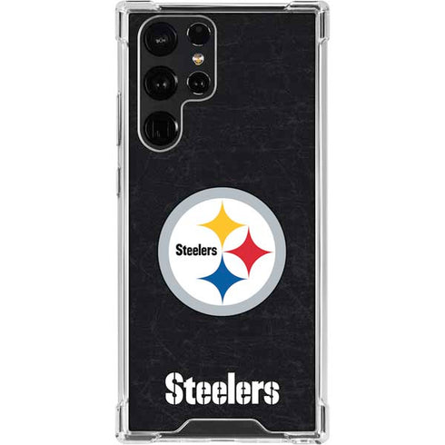 NFL Pittsburgh Steelers Distressed Galaxy S22 Ultra Clear Case