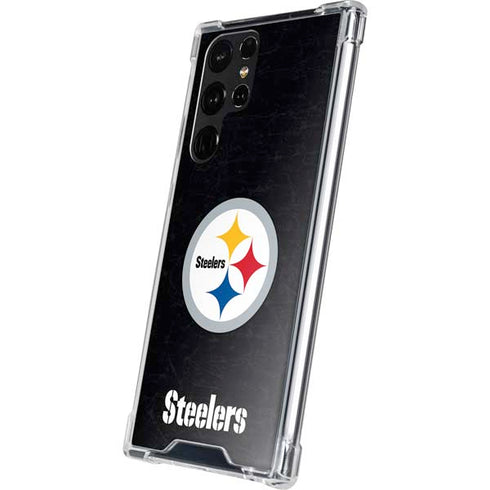 NFL Pittsburgh Steelers Distressed Galaxy S22 Ultra Clear Case