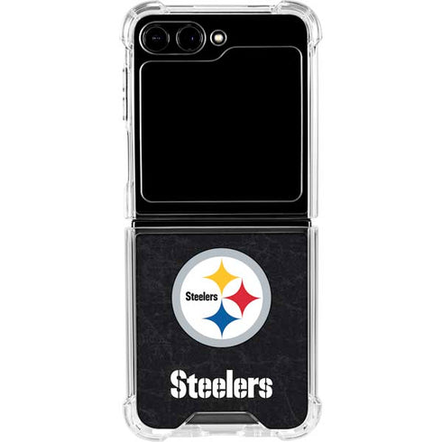 NFL Pittsburgh Steelers Distressed Galaxy Z Flip5 5G Clear Case
