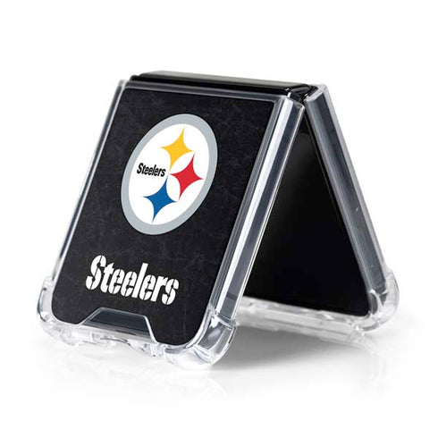 NFL Pittsburgh Steelers Distressed Galaxy Z Flip5 5G Clear Case