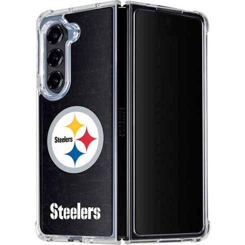 NFL Pittsburgh Steelers Distressed Galaxy Z Fold5 5G Clear Case