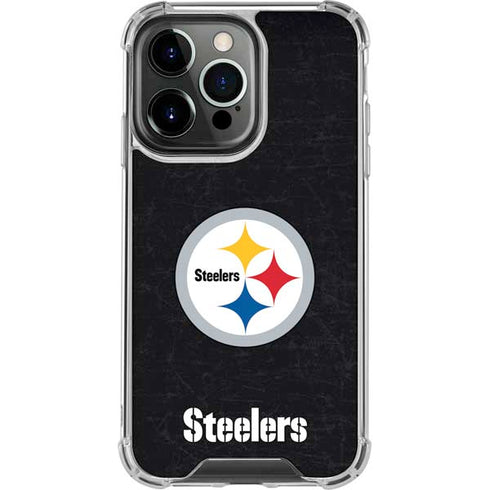 NFL Pittsburgh Steelers Distressed iPhone 13 Pro Clear Case