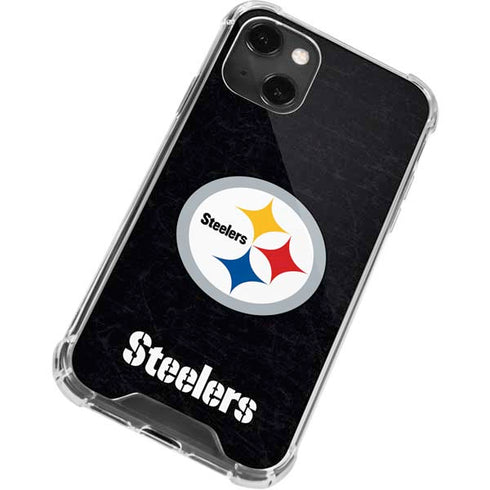 NFL Pittsburgh Steelers Distressed iPhone 14 Plus Clear Case