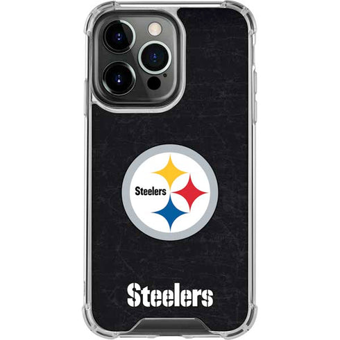 NFL Pittsburgh Steelers Distressed iPhone 14 Pro Clear Case