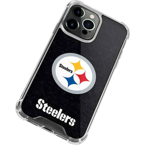 NFL Pittsburgh Steelers Distressed iPhone 14 Pro Clear Case