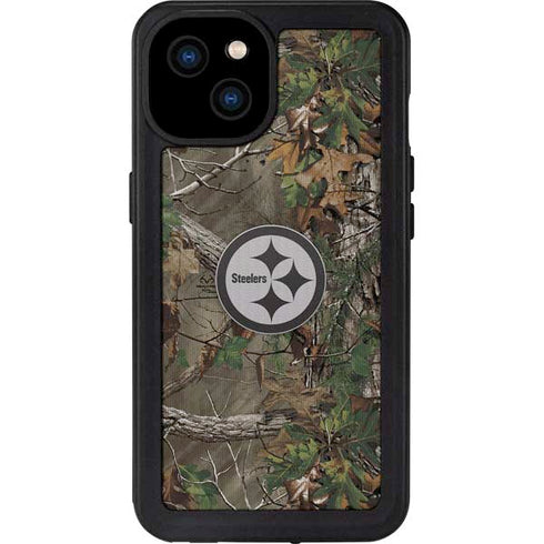 NFL Pittsburgh Steelers Realtree Xtra Green Camo iPhone 15 Plus Waterproof Case