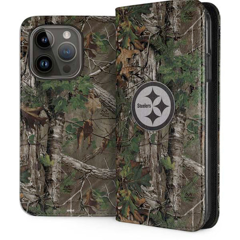 NFL Pittsburgh Steelers Realtree Xtra Green Camo iPhone 15 Pro Folio Case