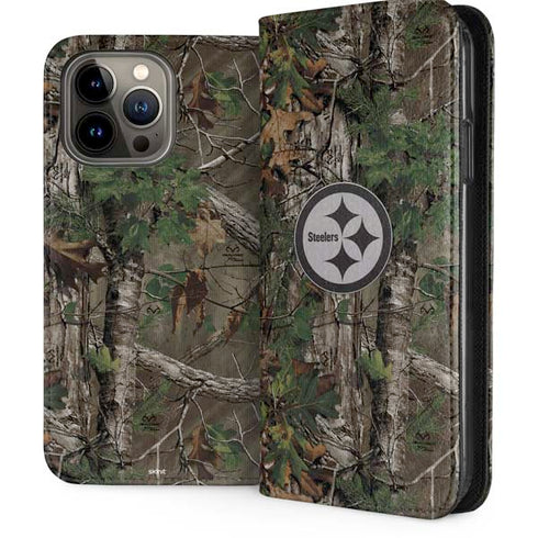 NFL Pittsburgh Steelers Realtree Xtra Green Camo iPhone 15 Pro Max Folio Case