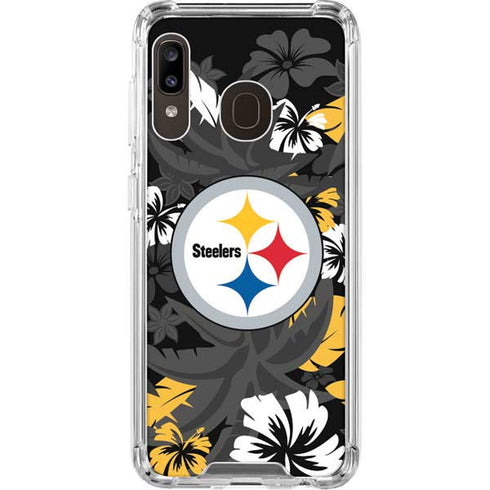NFL Pittsburgh Steelers Tropical Print Galaxy A30 Clear Case