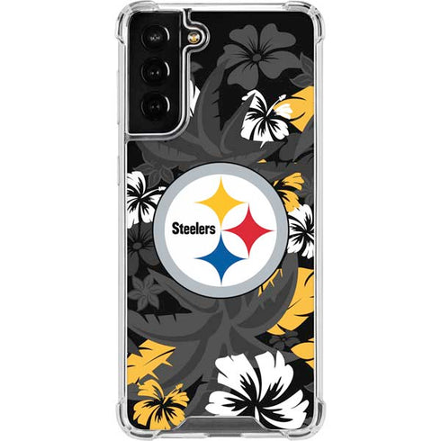NFL Pittsburgh Steelers Tropical Print Galaxy S21 FE Clear Case