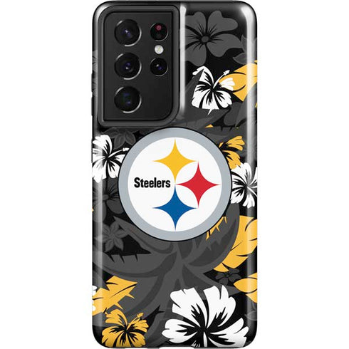 NFL Pittsburgh Steelers Tropical Print Galaxy S21 Ultra 5G Pro Case