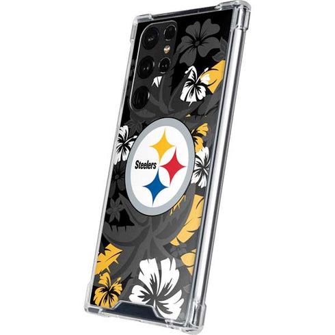 NFL Pittsburgh Steelers Tropical Print Galaxy S22 Ultra Clear Case
