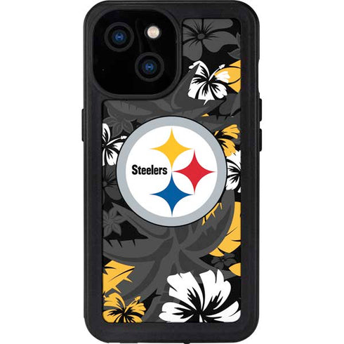 NFL Pittsburgh Steelers Tropical Print iPhone 13 Mini Waterproof Case