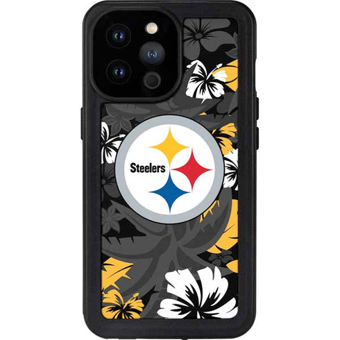 NFL Pittsburgh Steelers Tropical Print iPhone 14 Pro Max Waterproof Case