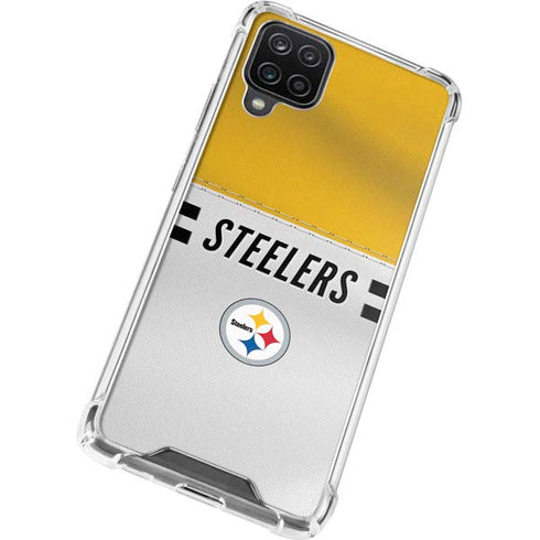 NFL Pittsburgh Steelers White Striped Galaxy A12 Clear Case
