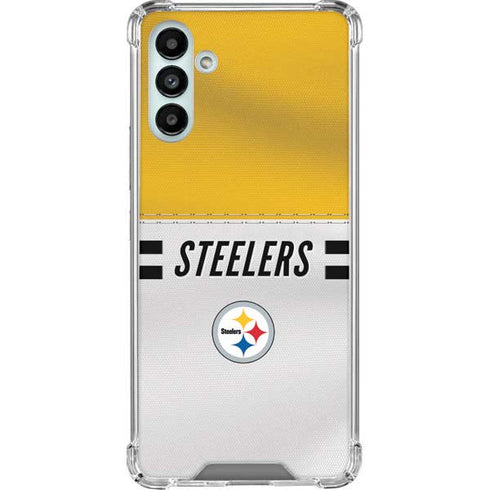 NFL Pittsburgh Steelers White Striped Galaxy A13 5G Clear Case