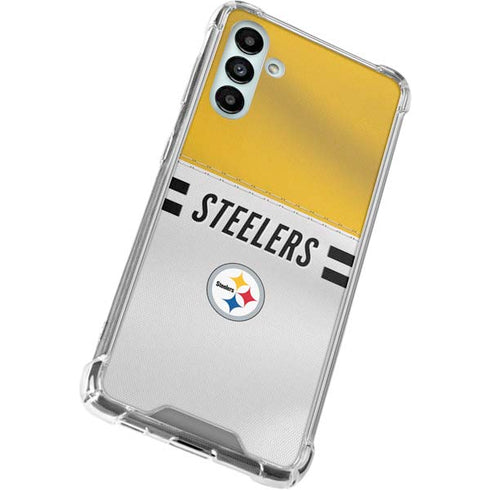 NFL Pittsburgh Steelers White Striped Galaxy A13 5G Clear Case