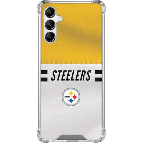 NFL Pittsburgh Steelers White Striped Galaxy A14 5G Clear Case