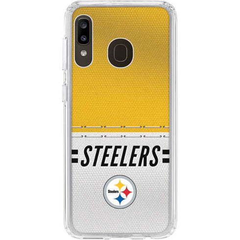 NFL Pittsburgh Steelers White Striped Galaxy A20 Clear Case
