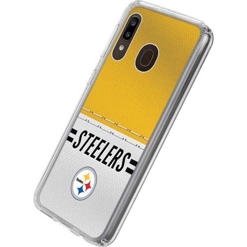 NFL Pittsburgh Steelers White Striped Galaxy A20 Clear Case