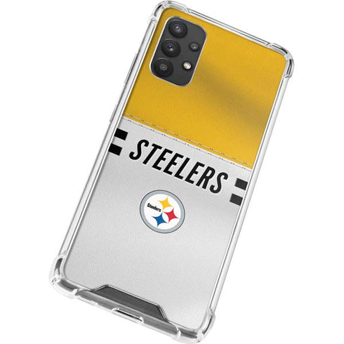 NFL Pittsburgh Steelers White Striped Galaxy A32 5G Clear Case