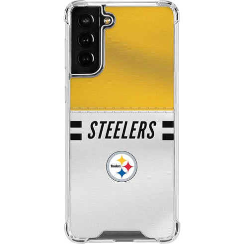 NFL Pittsburgh Steelers White Striped Galaxy S21 FE Clear Case