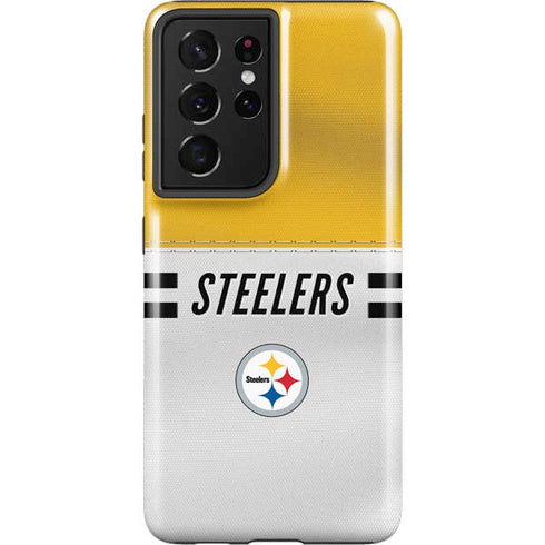 NFL Pittsburgh Steelers White Striped Galaxy S21 Ultra 5G Pro Case