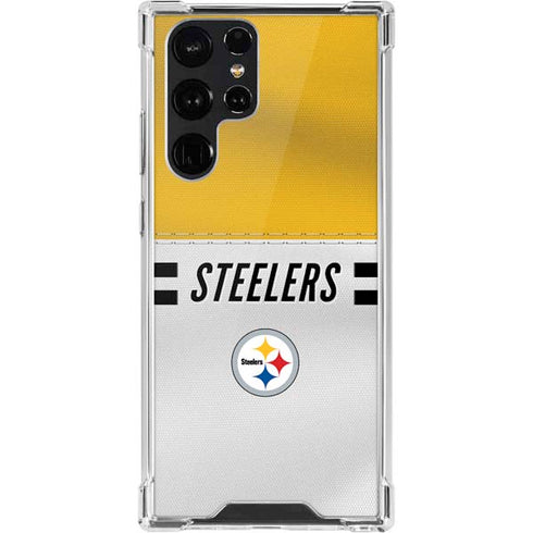 NFL Pittsburgh Steelers White Striped Galaxy S22 Ultra Clear Case