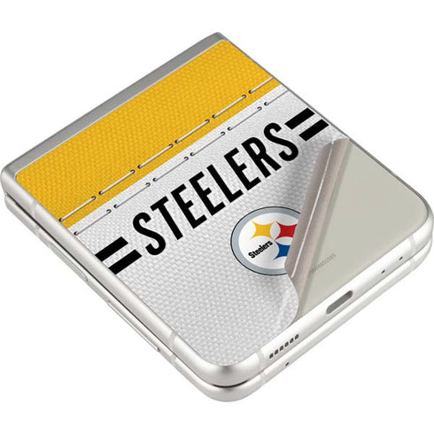 NFL Pittsburgh Steelers White Striped Galaxy Z Flip3 5G Skin