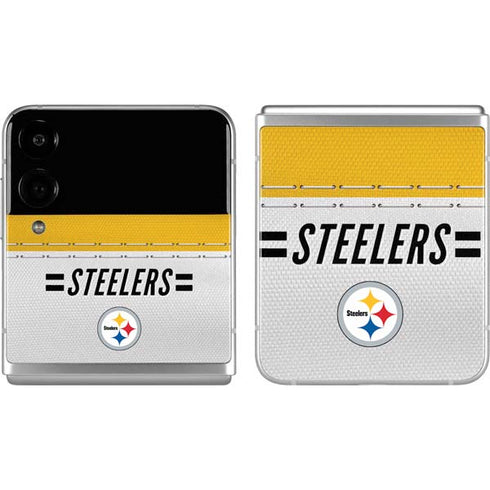 NFL Pittsburgh Steelers White Striped Galaxy Z Flip4 5G Skin