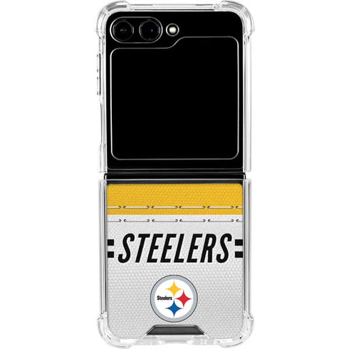 NFL Pittsburgh Steelers White Striped Galaxy Z Flip5 5G Clear Case