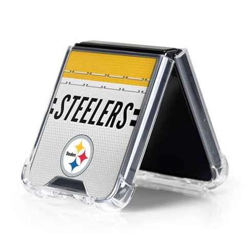NFL Pittsburgh Steelers White Striped Galaxy Z Flip5 5G Clear Case