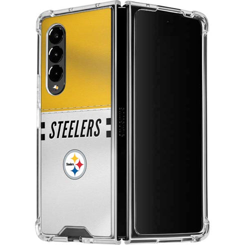 NFL Pittsburgh Steelers White Striped Galaxy Z Fold4 5G Clear Case