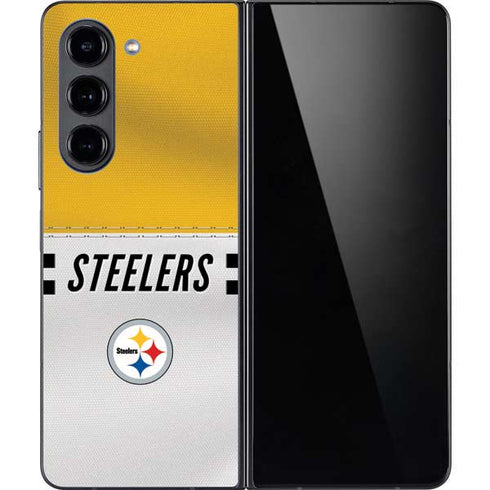 NFL Pittsburgh Steelers White Striped Galaxy Z Fold5 5G Skin