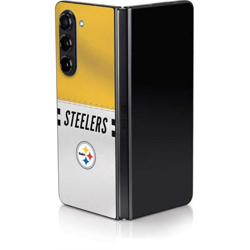 NFL Pittsburgh Steelers White Striped Galaxy Z Fold5 5G Skin