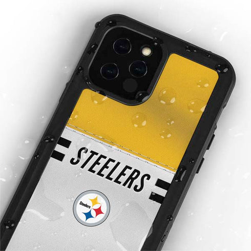 NFL Pittsburgh Steelers White Striped iPhone 12 Pro Waterproof Case