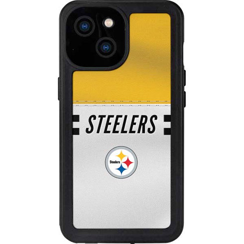 NFL Pittsburgh Steelers White Striped iPhone 13 Mini Waterproof Case