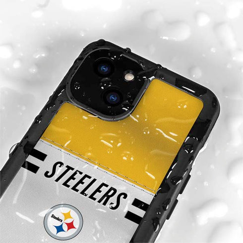 NFL Pittsburgh Steelers White Striped iPhone 13 Mini Waterproof Case