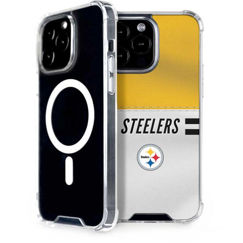 NFL Pittsburgh Steelers White Striped iPhone 13 Pro Max MagSafe Case