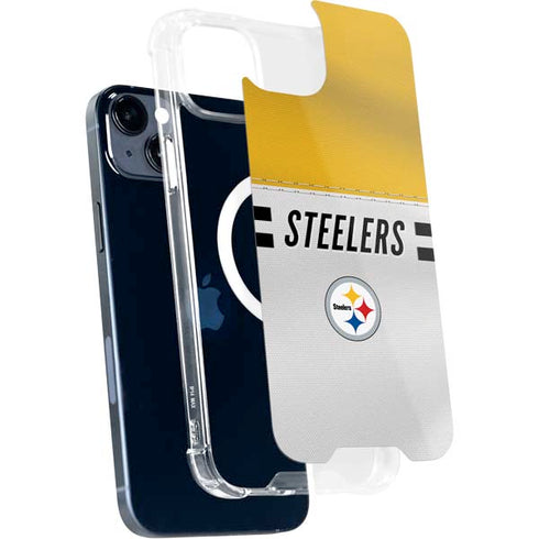 NFL Pittsburgh Steelers White Striped iPhone 15 Plus MagSafe Case