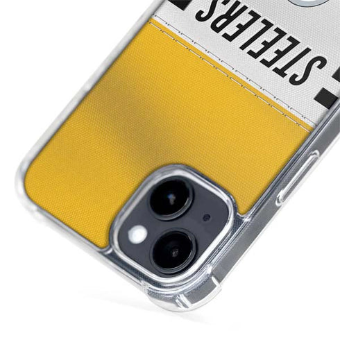NFL Pittsburgh Steelers White Striped iPhone 15 Plus MagSafe Case