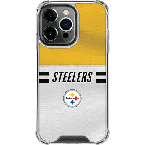 NFL Pittsburgh Steelers White Striped iPhone 15 Pro Clear Case