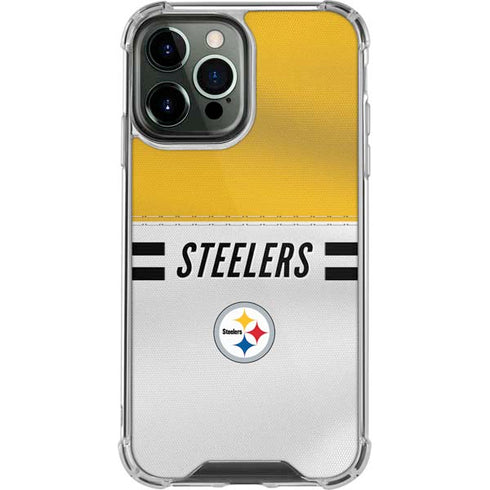 NFL Pittsburgh Steelers White Striped iPhone 14 Pro Max Clear Case