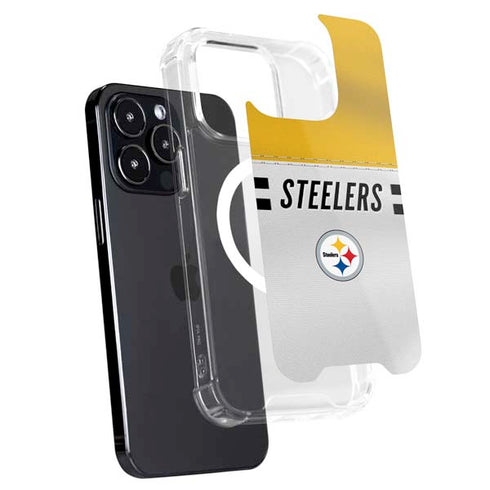 NFL Pittsburgh Steelers White Striped iPhone 15 Pro Max MagSafe Case