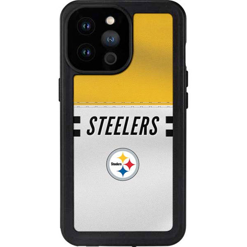 NFL Pittsburgh Steelers White Striped iPhone 14 Pro Max Waterproof Case